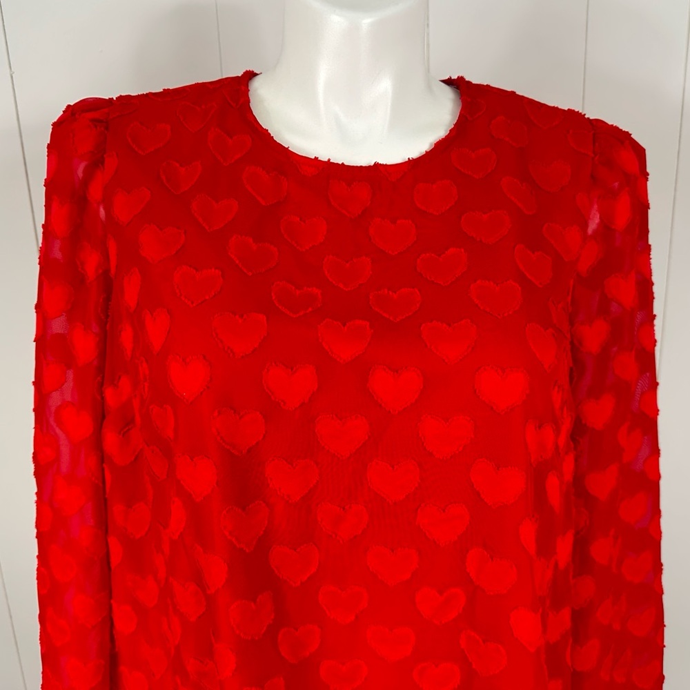 NEW Cato Red Sheer Embroidered Hearts Lace Tunic Top Sz 14/16W St Valentines Day - Picture 2 of 13